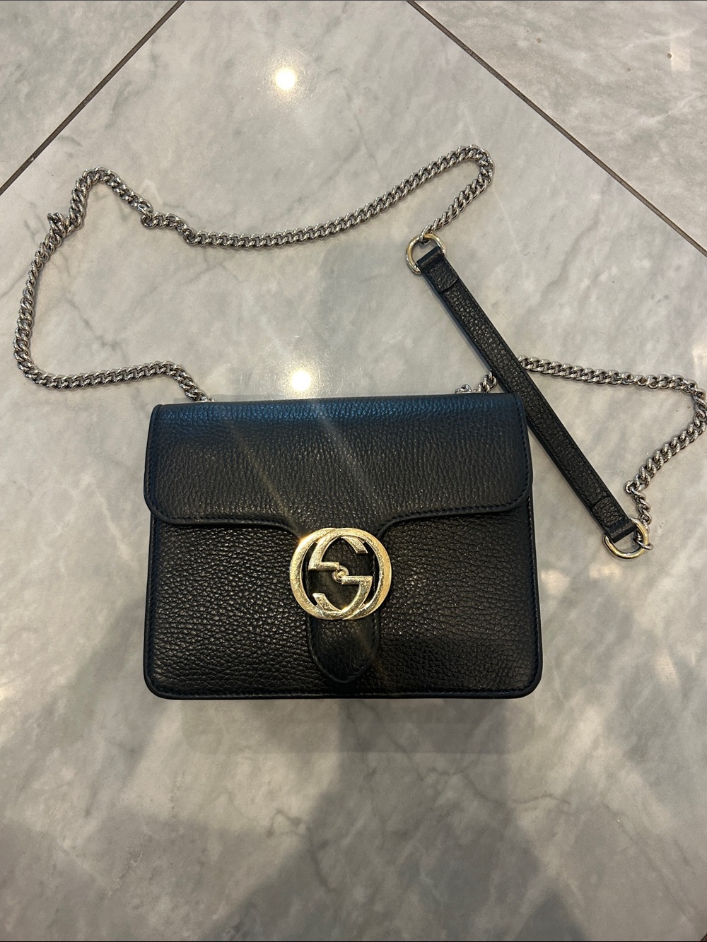 Gucci Black Leather Crossbody with Gold GG Hardware